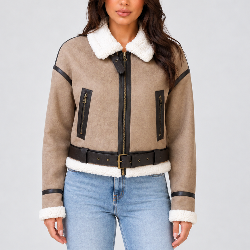 Women’s Cropped Aviator Jacket with Teddy Lining — variant_front