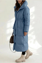 Women's Belted Long Puffer Coat with Silhouette Design – Ines — variant_front