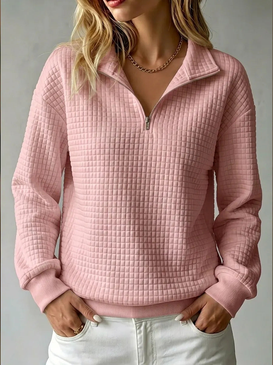 Half Zip Sweatshirt Quilted Texture Collar, Relaxed Fit — variant_front