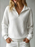 Half Zip Sweatshirt Quilted Texture Collar, Relaxed Fit — variant_front