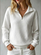 Half Zip Sweatshirt Quilted Texture Collar, Relaxed Fit — variant_front