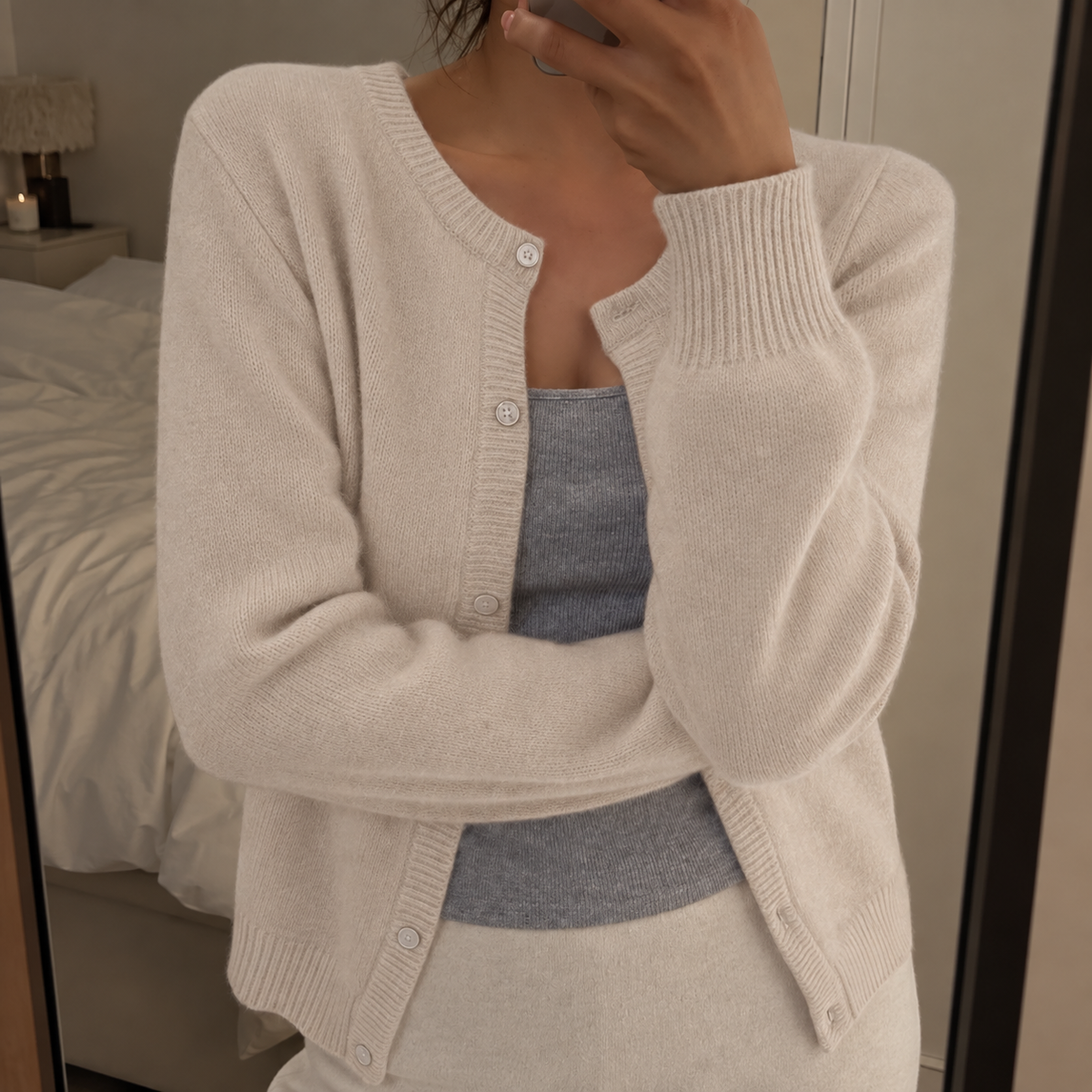 Soft Knit Cardigan with Round Neck and Button Front — variant_front