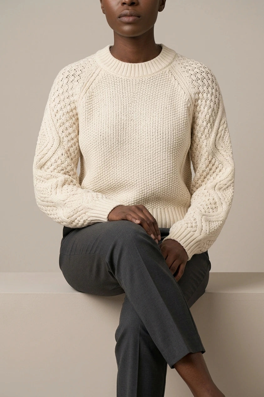 Women's Cable Knit Crew Neck Jumper for Autumn Winter — variant_front