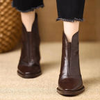 Heeled Leather Ankle Boots with Block Heel and V-Cut Front — variant_front