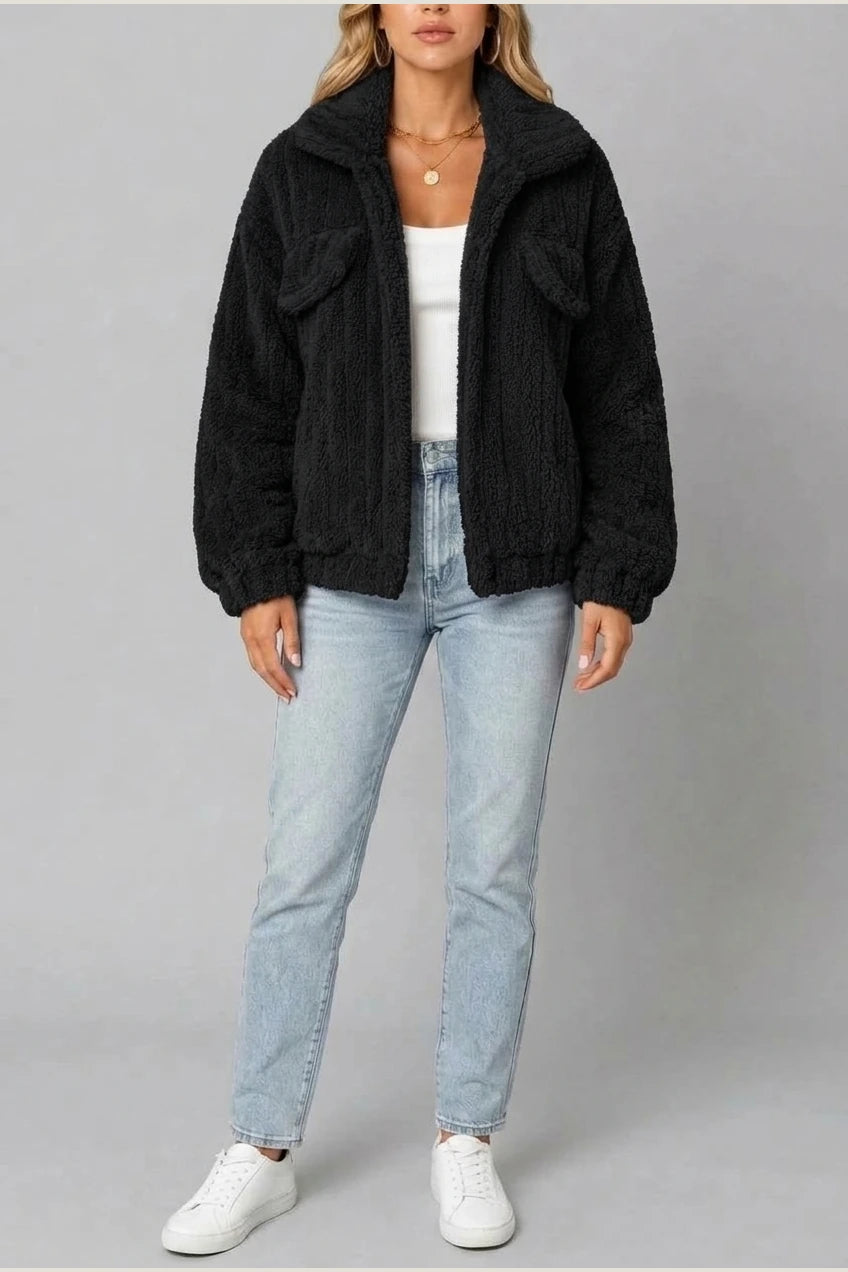 Montarello Women's Teddy Jacket Borg Collared Zip Up — variant_front
