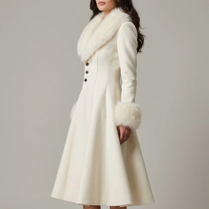 A-Line Flared Coat with Faux Fur Collar and Cuffs for Women — variant_front