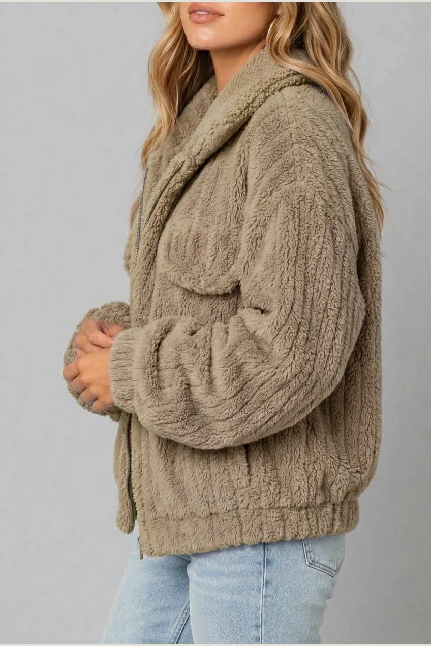 Montarello Women's Teddy Jacket Borg Collared Zip Up — variant_front
