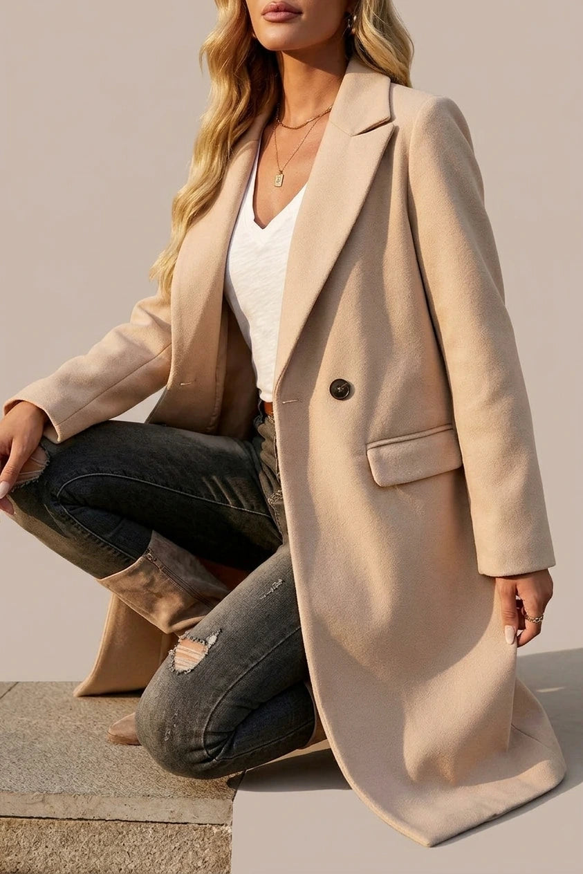 Women's Oversized Trench Coat Notched Lapel with Belt — variant_front
