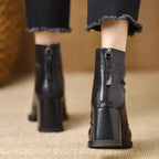 Heeled Leather Ankle Boots with Block Heel and V-Cut Front — variant_front