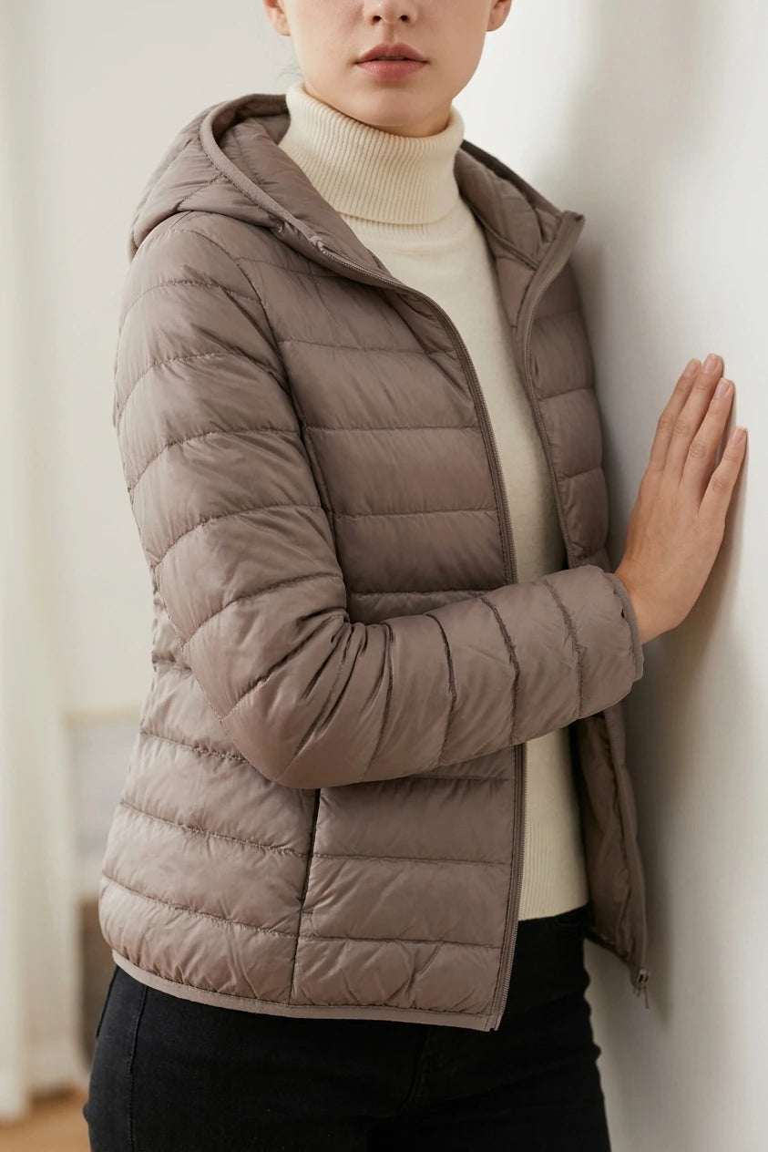 Amelia | Women's Lightweight Hooded Quilted Jacket Packable Down Puffer — variant_front