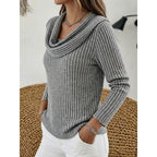 Ribbed Knit Sweater with Cowl Neck and Long Sleeves — variant_front