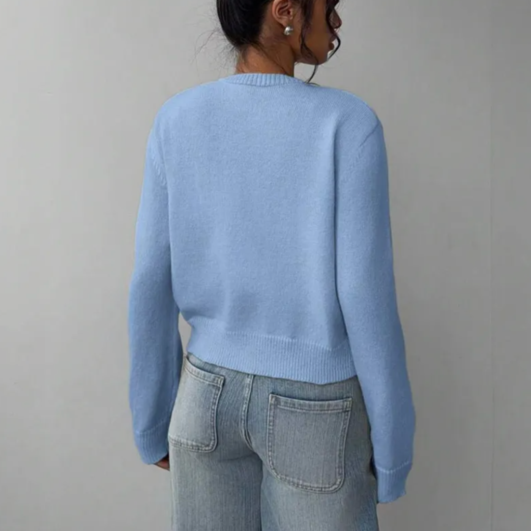 Soft Cropped Knit Cardigan with Round Neck — variant_front