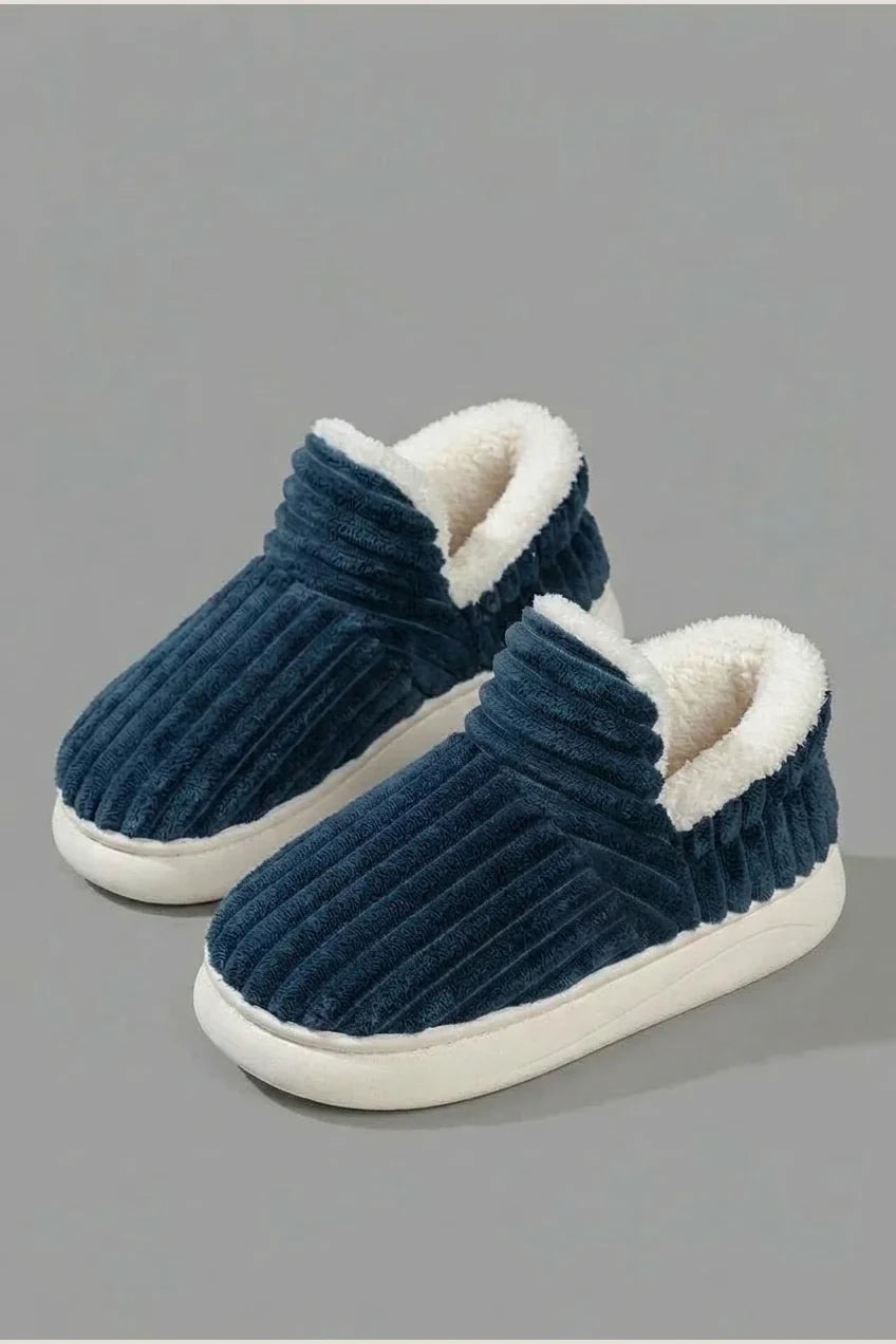 Autumn Winter Corduroy Slippers, Chunky Heel Fleece-Lined Warm Home Shoes, Thick Sole Couple Style Slides — variant_front