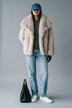 Women's Faux Fur Jacket with Collar and Long Sleeves — variant_front