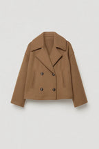 Cropped Double Breasted Wool Pea Coat with Wide Lapels — variant_front