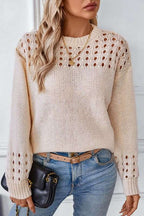 Soft Knit Sweater with Open Stitch Shoulder Detail — variant_front