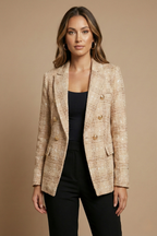 Classic Plaid Tweed Blazer with Double Breasted Gold Buttons — variant_front