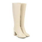 Heeled Knee High Leather Boots with Side Zip – Women's Block Heel — variant_front