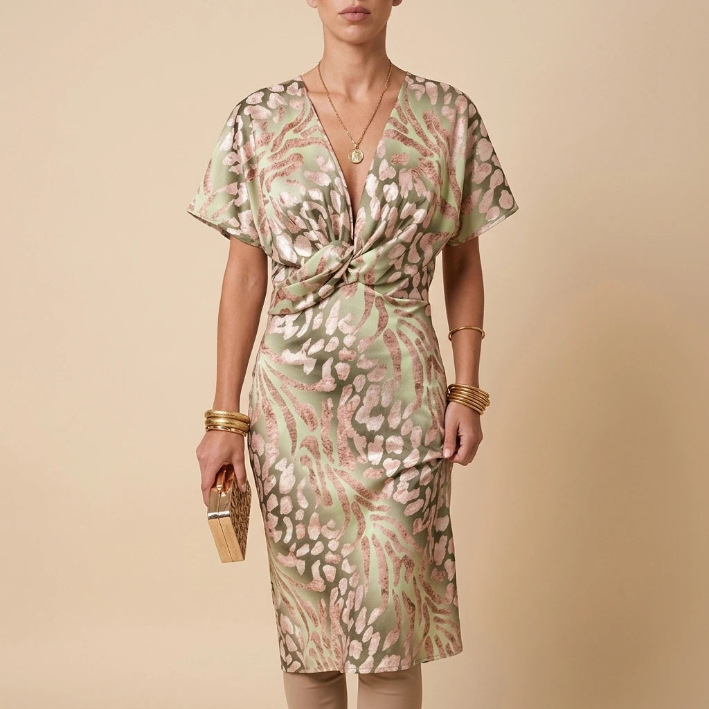 Willow | Women's V-Neck Twist-Front Midi Cocktail Party Dress — variant_front