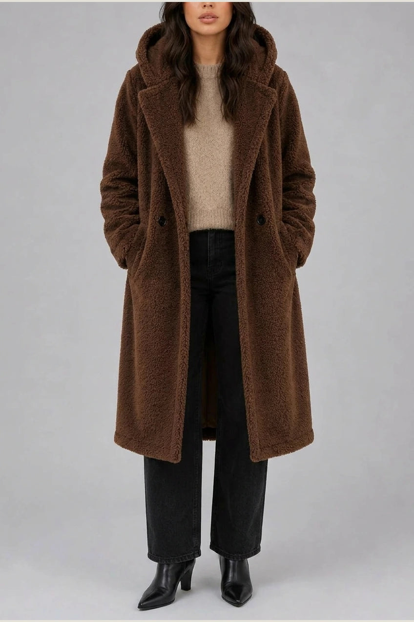 Women’s Long Hooded Teddy Coat – Oversized Borg Winter Coat — variant_front