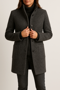 Tailored Wool Coat with High Neck and Patch Pockets — variant_front