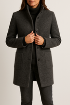 Tailored Wool Coat with High Neck and Patch Pockets — variant_front