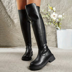Flat Over The Knee Leather Boots with Chunky Platform Sole — variant_front