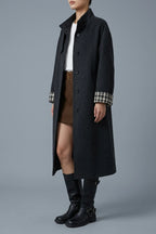 Women's Button-Front Wool-Blend Coat with Stand Collar — variant_front