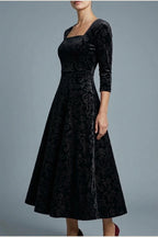 Scarlett | Women's Square Neck Velvet Floral Embossed Party Dress — variant_front