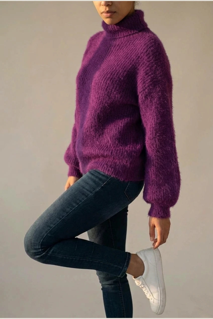 Scarlett | Women's Fluffy Turtleneck Loose Knit Sweater Jumper — variant_front