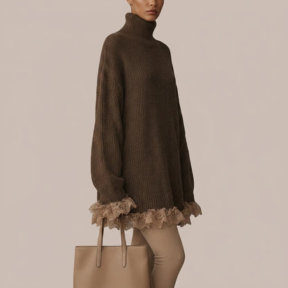 Ribbed Knit Formal Oversized Mini Dress with Roll Neck for Women — variant_front