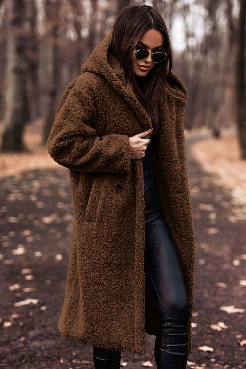 Oversized Hooded Teddy Coat with Large Front Pockets — variant_front