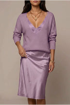 Montarello Women's Satin-Look Midi Dress Knit Co-Ord Set — variant_front