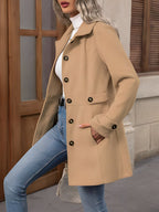 Fitted Double Breasted Trench Coat with Gold Button Detail — variant_front