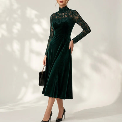Midi Dress Women - A-Line Velvet Midi Dress — variant_front