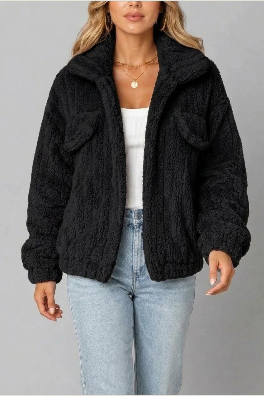 Montarello Women's Teddy Jacket Borg Collared Zip Up — variant_front