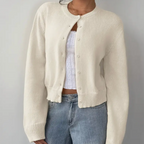 Soft Cropped Knit Cardigan with Round Neck — variant_front