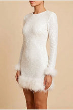 Mini Dress Women - Sequin Trim Dress with Feather Trim — variant_front