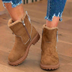 Warm Suede Ankle Boots with Fur Trim and Chunky Sole — variant_front