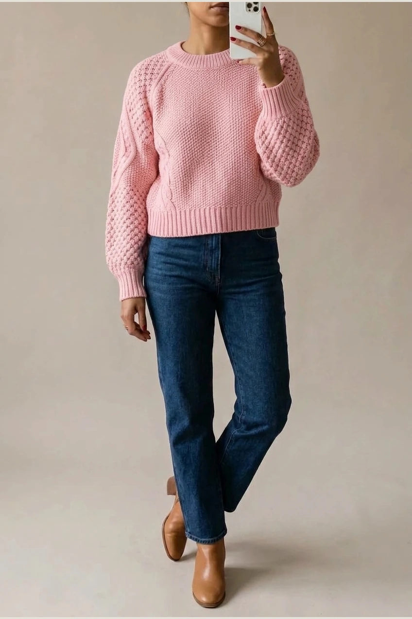 Women's Cable Knit Crew Neck Jumper for Autumn Winter — variant_front