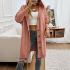 Relaxed Hooded Knit Cardigan with Button Front and Ribbed Cuffs — variant_front