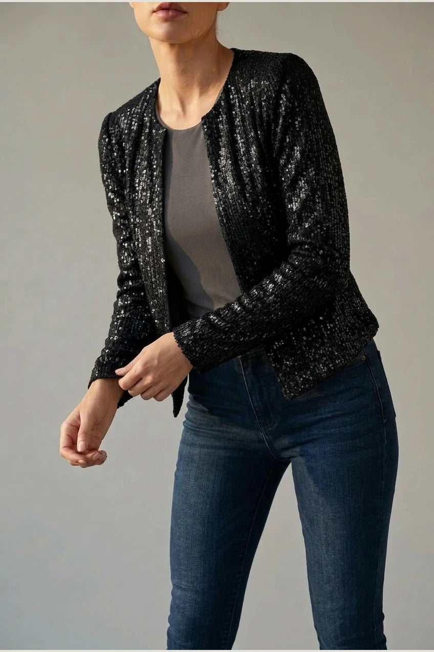 Aria | Women's Open Front Sequin Sparkle Party Jacket — variant_front