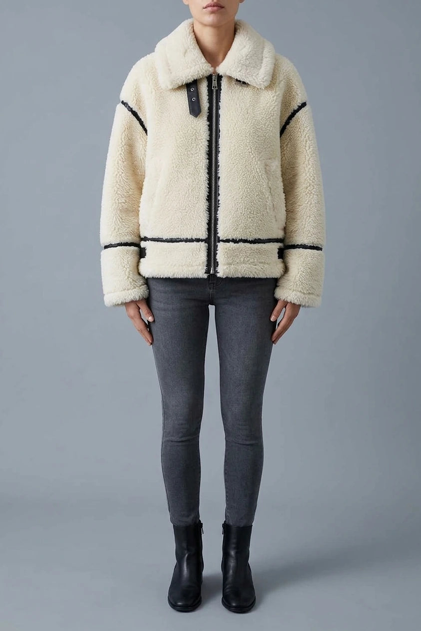 Women's Oversized Teddy Jacket with Contrast Trim — variant_front