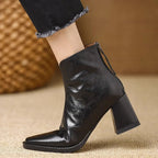 Heeled Leather Ankle Boots with Block Heel and V-Cut Front — variant_front