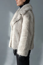Women's Faux Fur Jacket with Collar and Long Sleeves — variant_front
