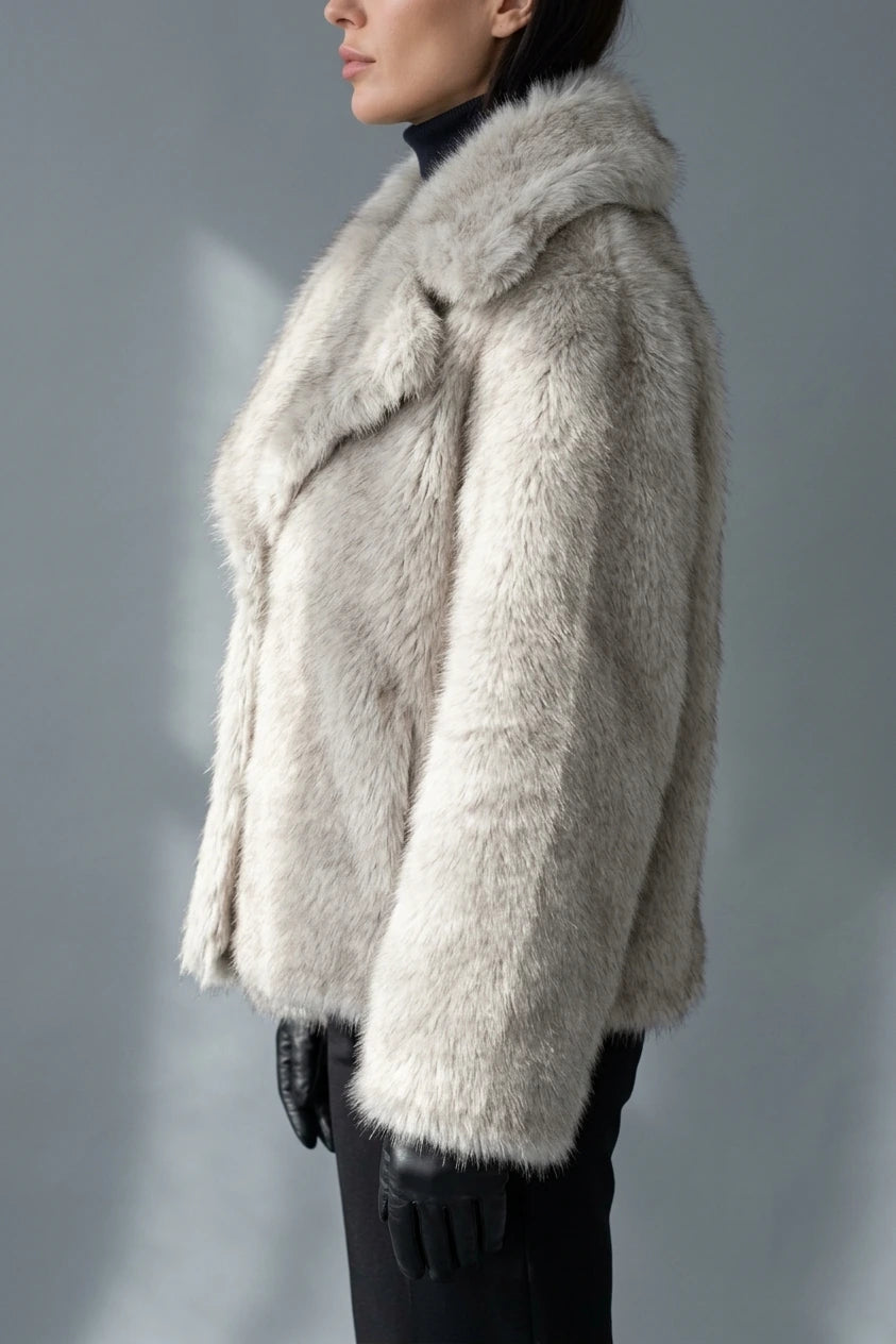 Women's Faux Fur Jacket with Collar and Long Sleeves — variant_front