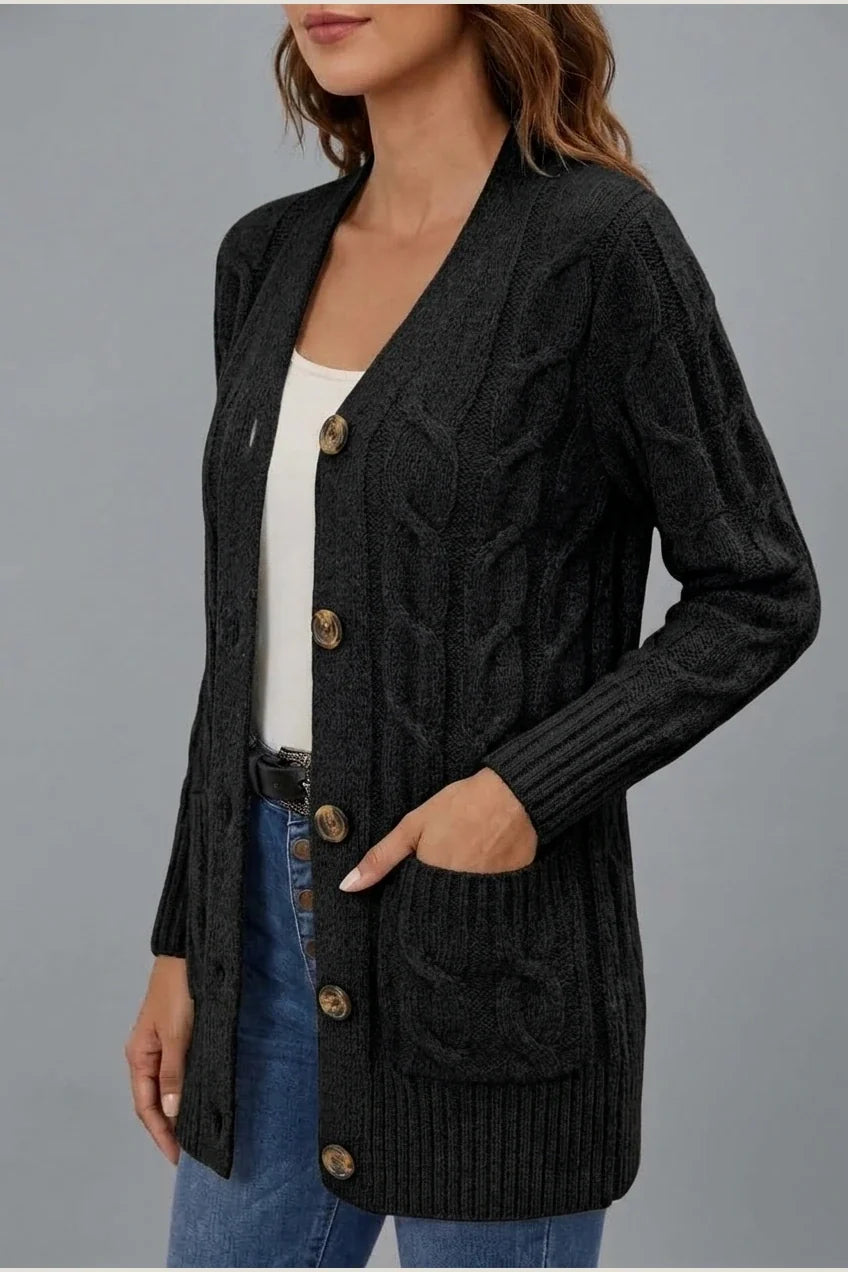 Solid Long Sleeve Cable Cardigan Women'S — variant_front