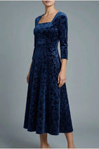 Scarlett | Women's Square Neck Velvet Floral Embossed Party Dress — variant_front