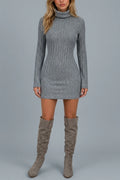 Women’s Ribbed Knit Mini Dress – Roll Neck Fitted Long Sleeve — variant_front