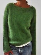 Fluffy Knit Sweater with Wide Round Neckline — variant_front